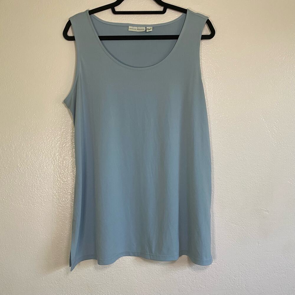 SUSAN GRAVER Women Scoop Neck Sleeveless Top Sky Blue Poly Stretch Size L